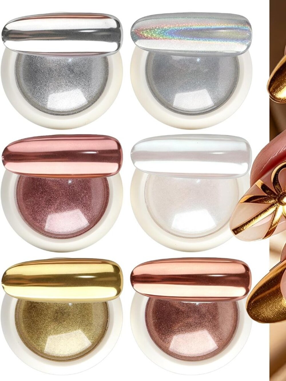NEW 6-Color Chrome Nail Powder Set – Mirror Metallic Holographic Pigments